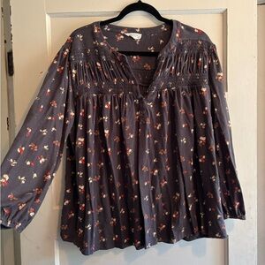 Lucky Brand Dark Gray Floral Blouse